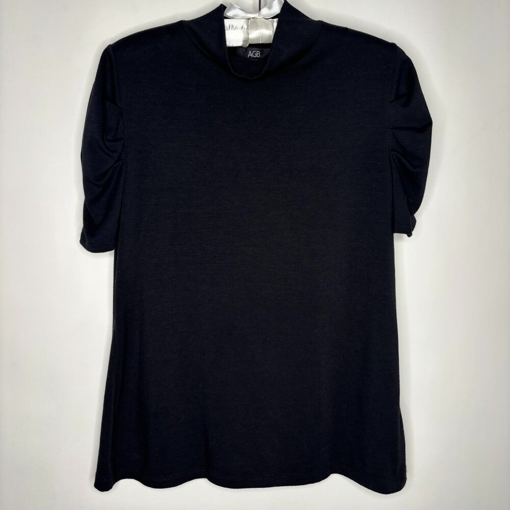 AGB Vintage Black Mock Turtleneck Ruched Short Sleeve Women's Medium